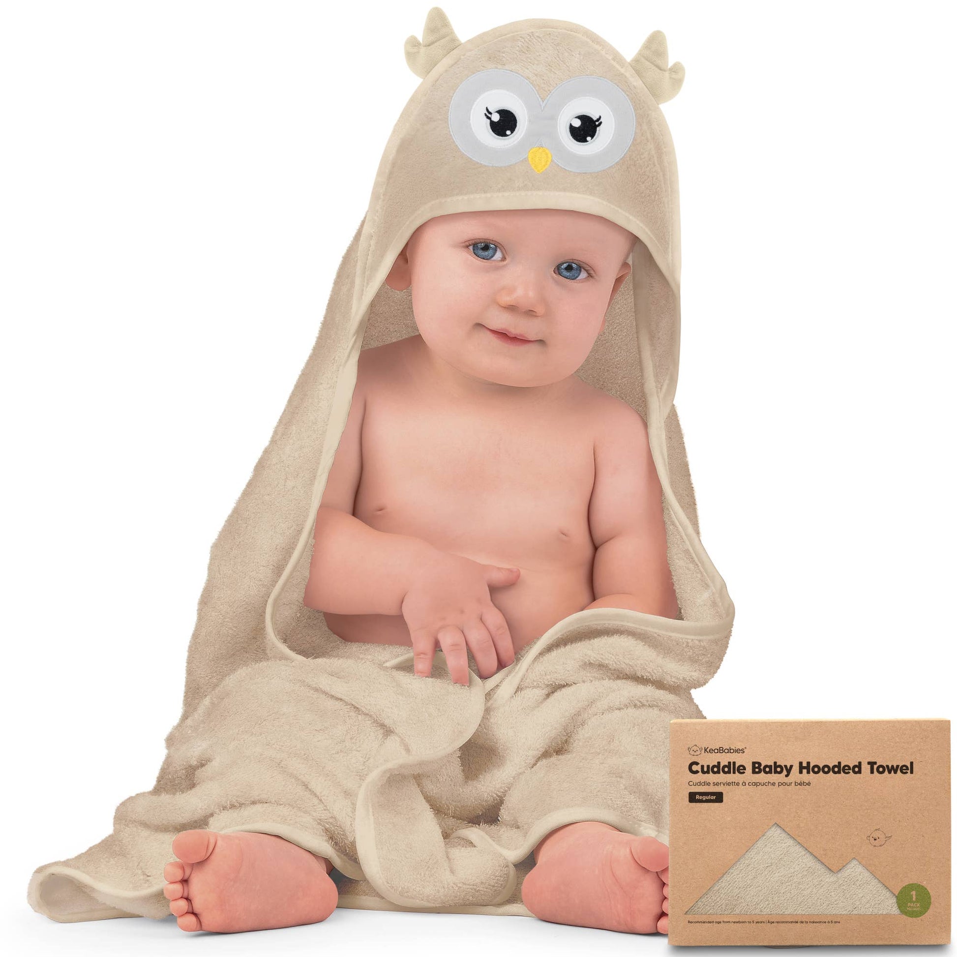 KeaBabies Owl Brown Organic Cotton Hooded Towel