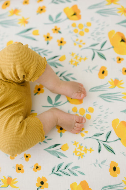 Buttercup Yellow Flower Blossom Crib Sheet