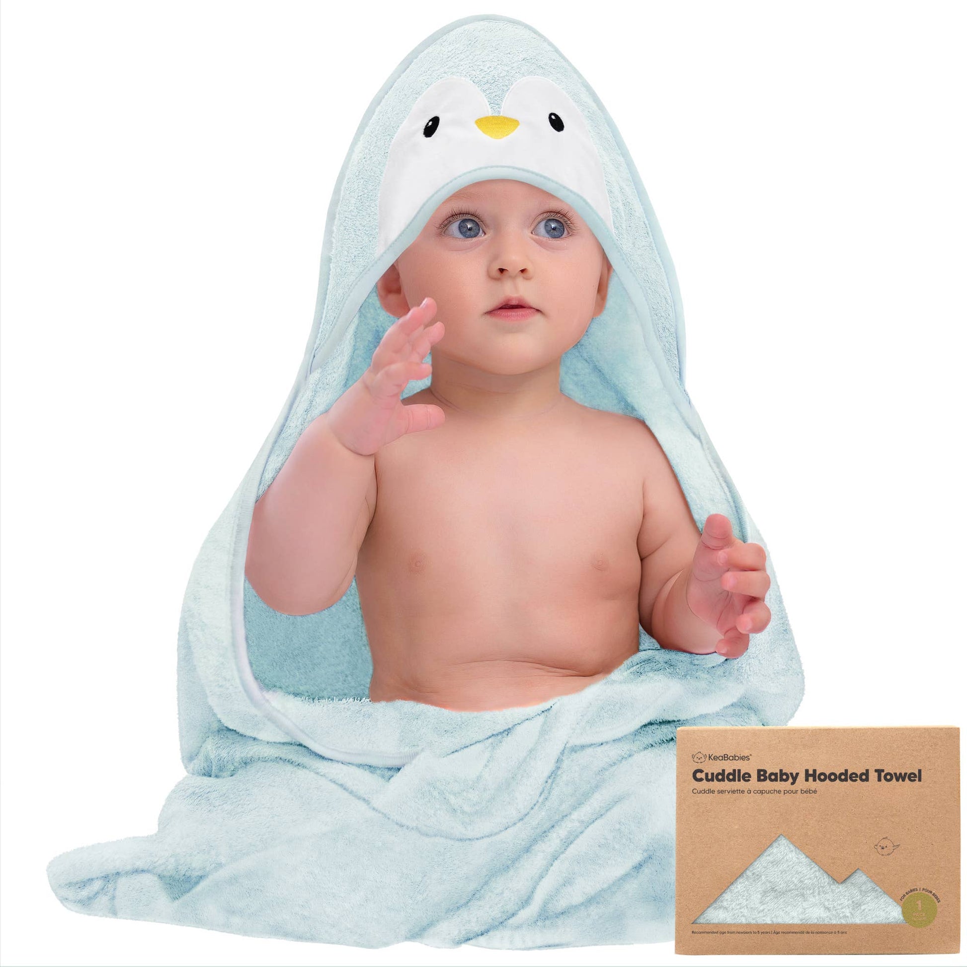 KeaBabies Organic Cotton Bamboo Hooded Penguin Baby Toddler Towel